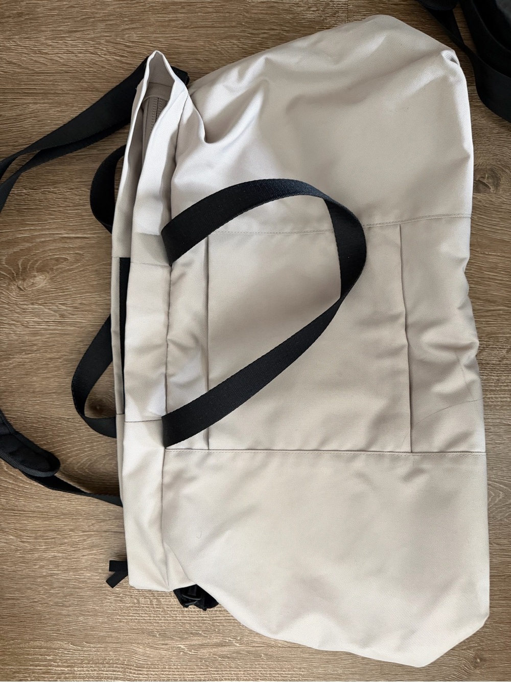Everlane Cream Duffel with Black Straps